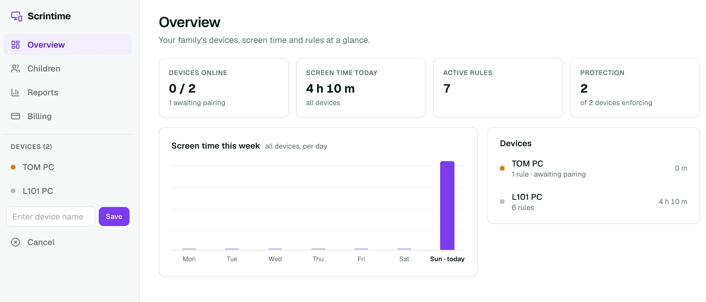 Scrintime dashboard overview