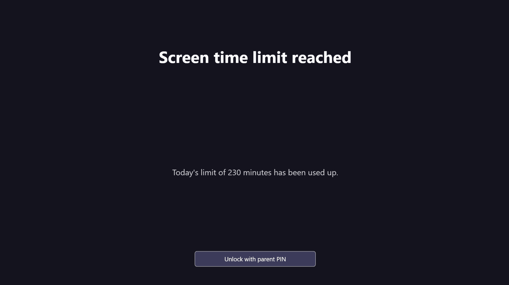 The full-screen lock a child sees when a limit is reached